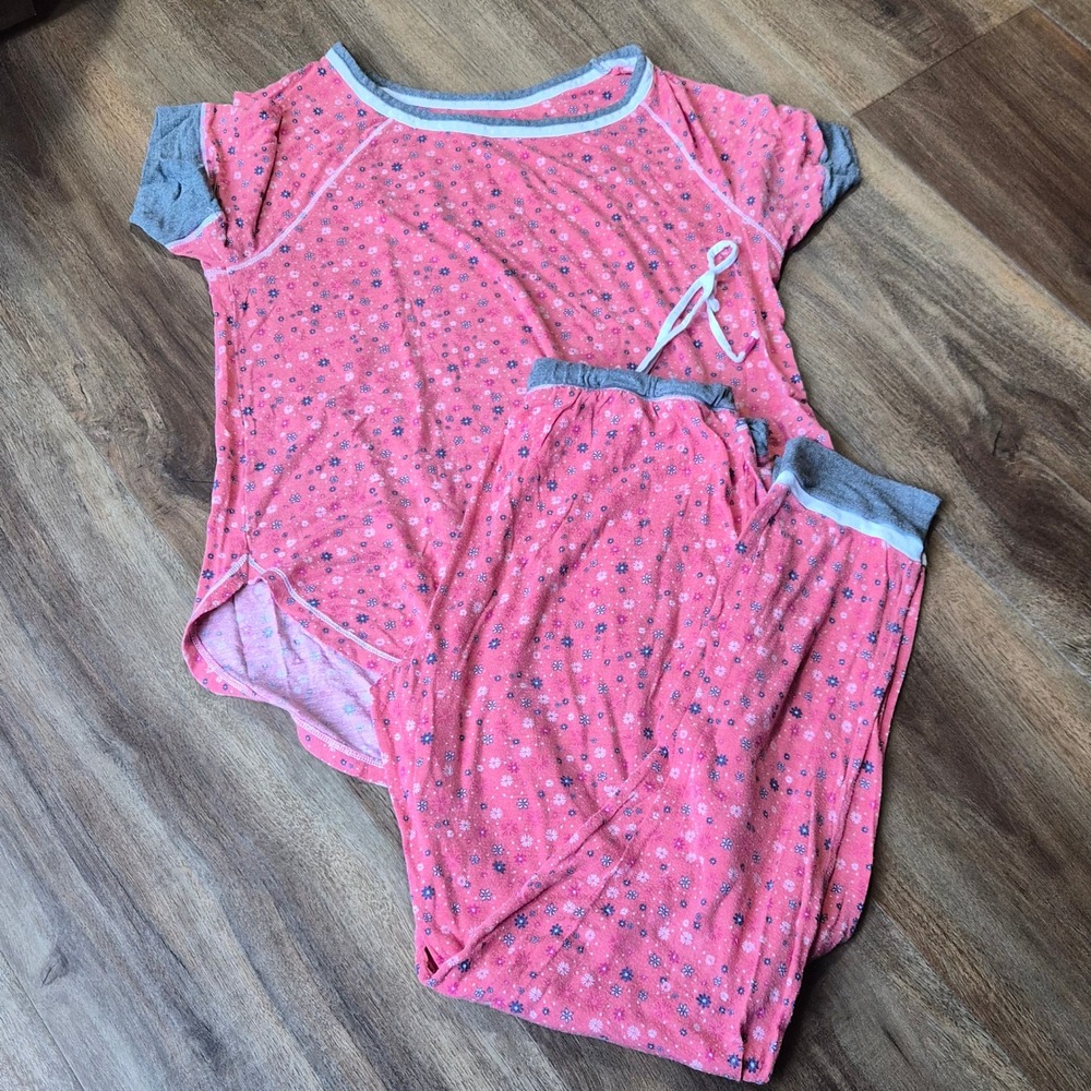Layla Pink Floral Pajama Set Womens Small Short Sleeve Top Jogger Pants Ditsy